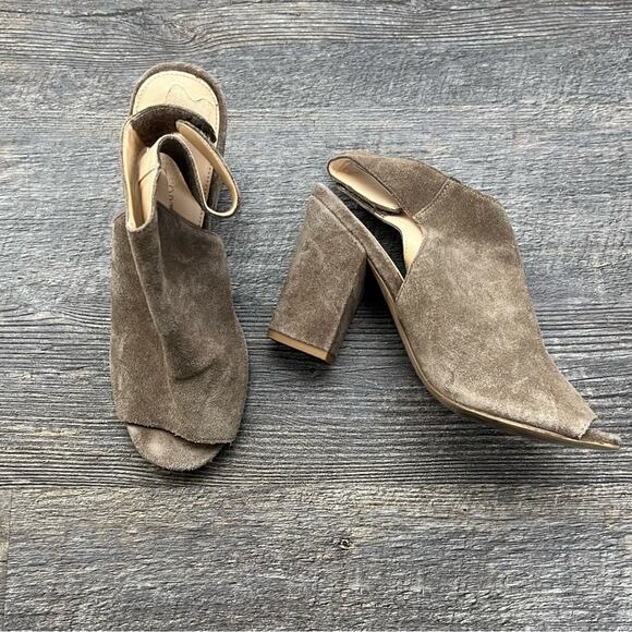 Franco Fortini brown suede leather sling block heel peep toe shoes size 7 B169 - Picture 1 of 7